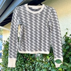 Tory Burch Sweater Wool Ivory and Black Textured Knit Crewneck Size Small